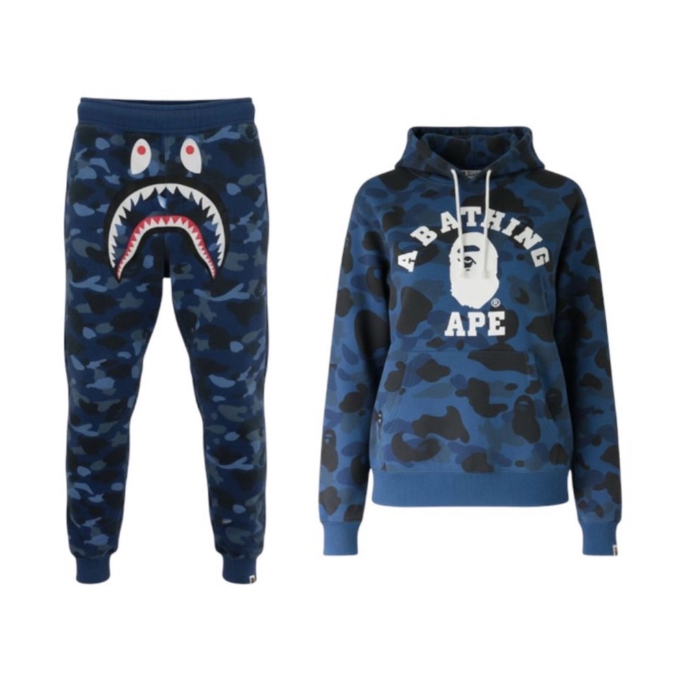 A Bathing Ape (BAPE) Blue Camo Hoodie & Sweatpants Set Size S [1165O] 1993